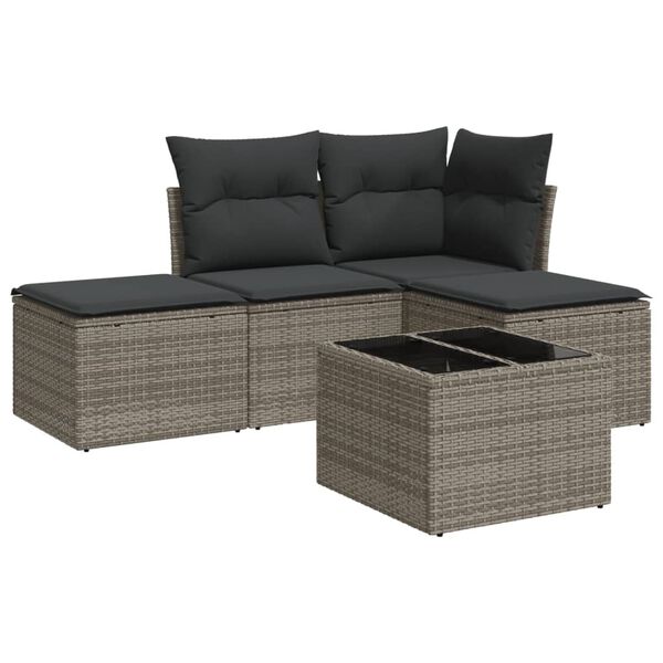vidaXL 5-tlg. Garten-Sofagarnitur mit Kissen Grau Poly Rattan