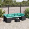 vidaXL 8-teiliges Gartensofa-Set mit Kissen, schwarzes Polyrattan