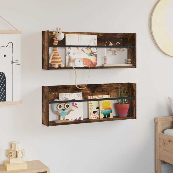 vidaXL Magazinregal mit Regal 2 pcs Ger&auml;ucherte Eiche 80 x 12 x 30 cm