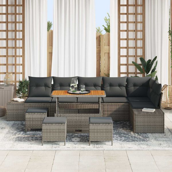 vidaXL Gartensofa-set mit Kissen 10 pcs Grau Poly-Rattan