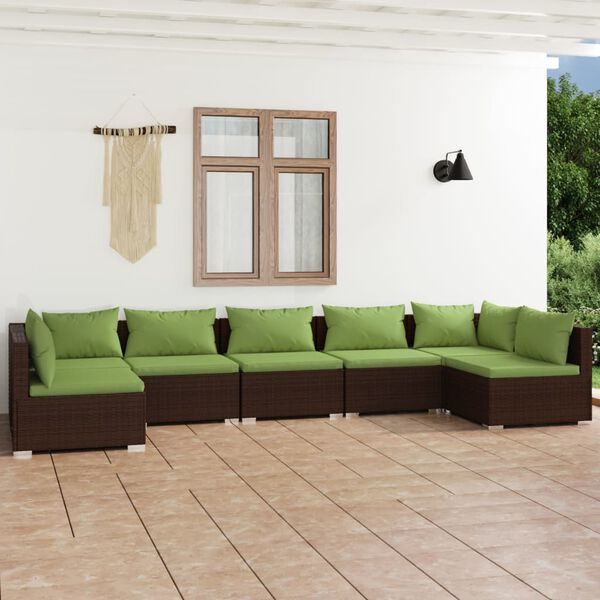 vidaXL 7-tlg. Garten-Lounge-Set mit Kissen Poly Rattan Braun