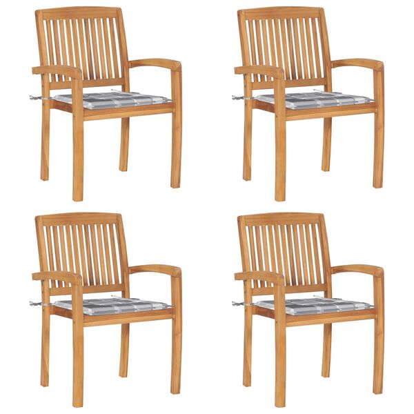 vidaXL Stapelbare Gartenstühle mit Kissen 4 Stk. Massivholz Teak