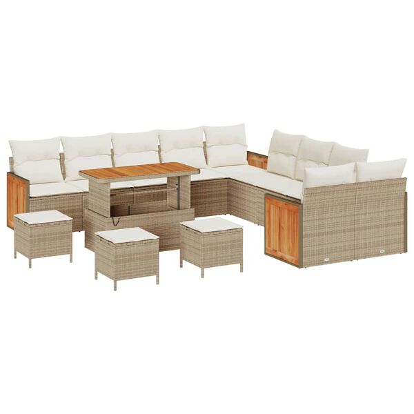 vidaXL Gartensofa-set mit Kissen 18 pcs Beige und Creme Poly-Rattan