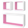 3-tlg. Wandregal-Set Würfelform für Bücher DVD MDF Weiß Rosa