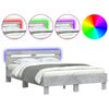 vidaXL Bettgestell mit Kopfteil LED-Beleuchtung Betongrau 120x190 cm