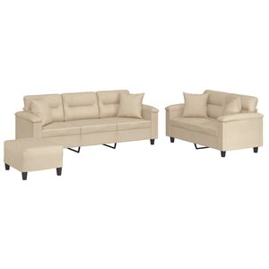 vidaXL 3-tlg. Sofagarnitur mit Kissen Creme Mikrofasergewebe