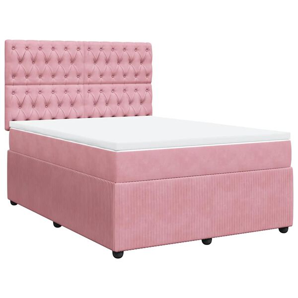 vidaXL Boxspringbett mit Matratze Rosa 140x200 cm Samt