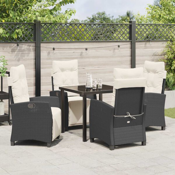 vidaXL Garten Essgruppe mit Kissen 5 pcs Schwarz Poly-Rattan