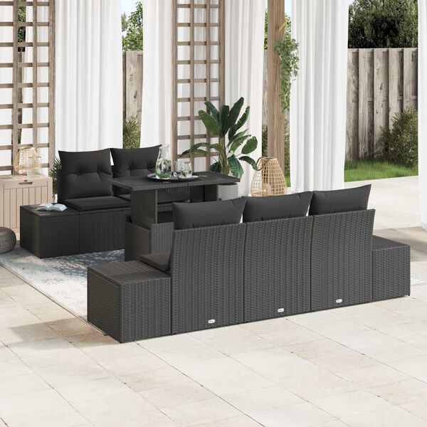vidaXL Garten-Sofa-Set mit Kissen mit Speicher 6 pcs Schwarz