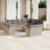 vidaXL 13-tlg. Garten-Sofagarnitur mit Kissen Beige Poly Rattan