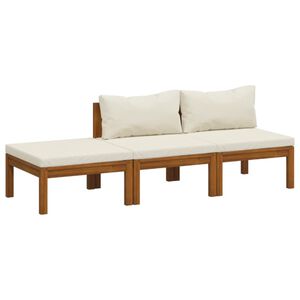 vidaXL 3-tlg. Garten-Lounge-Set mit Creme Kissen Massivholz Akazie