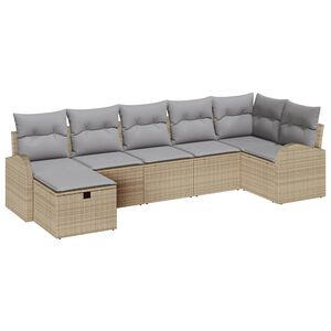 vidaXL Gartensofa-set mit Kissen mit Speicher 7 pcs Beige Poly-Rattan