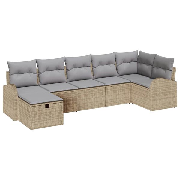 vidaXL Gartensofa-set mit Kissen mit Speicher 7 pcs Beige Poly-Rattan