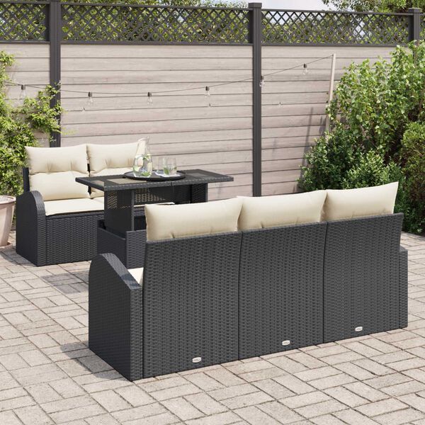 vidaXL Gartensofa-set mit Kissen mit Kissen 6 pcs Schwarz Poly Rattan