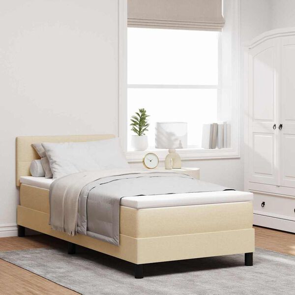 vidaXL Boxspringbett mit Matratze mit Kopfteil Creme 90 x 190 cm Stoff