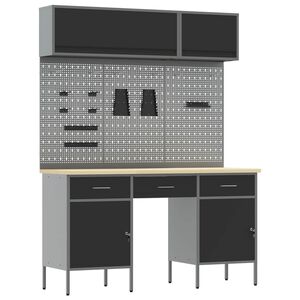 vidaXL Arbeitsschrankset mit Schubladen mit Regal 8 stk. Schwarz