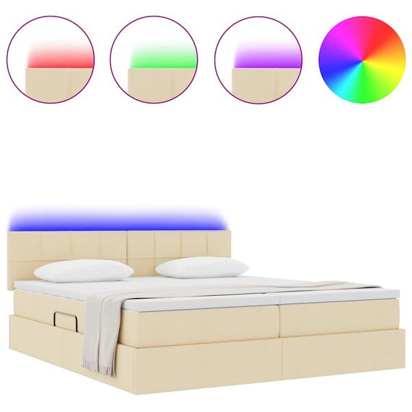 vidaXL Bett mit LED-Lichtleisten mit Kopfteil Creme 180 x 200 cm Stoff