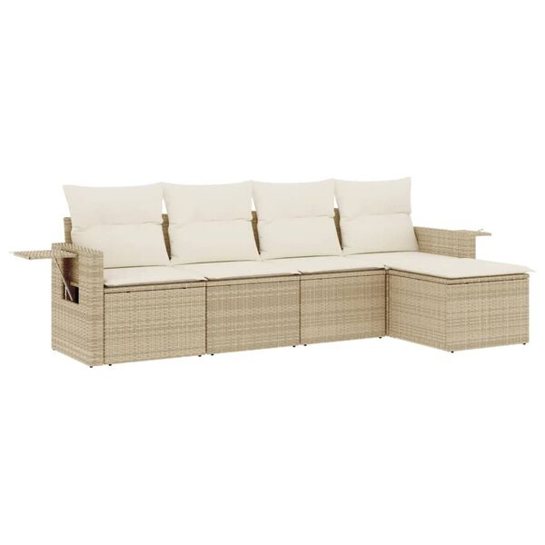 vidaXL 5-tlg. Garten-Sofagarnitur mit Kissen Beige Poly Rattan