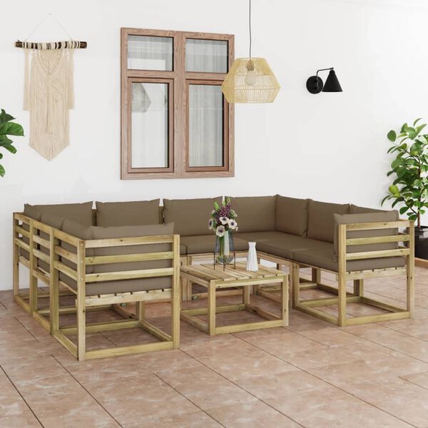 vidaXL 9-tlg. Garten-Lounge-Set mit Kissen Impr&auml;gniertes Kiefernholz