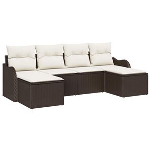 vidaXL Garten-Sofa-Set mit Kissen 6 pcs Braun und Wei&szlig; Poly Rattan