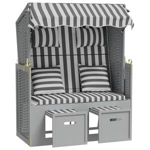 vidaXL Strandkorb mit Kissen Poly Rattan und Massivholz Grau & Wei&szlig;