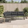 vidaXL Gartensofa in L-Form mit Kissen und Fu&szlig;bank Grau Poly Rattan