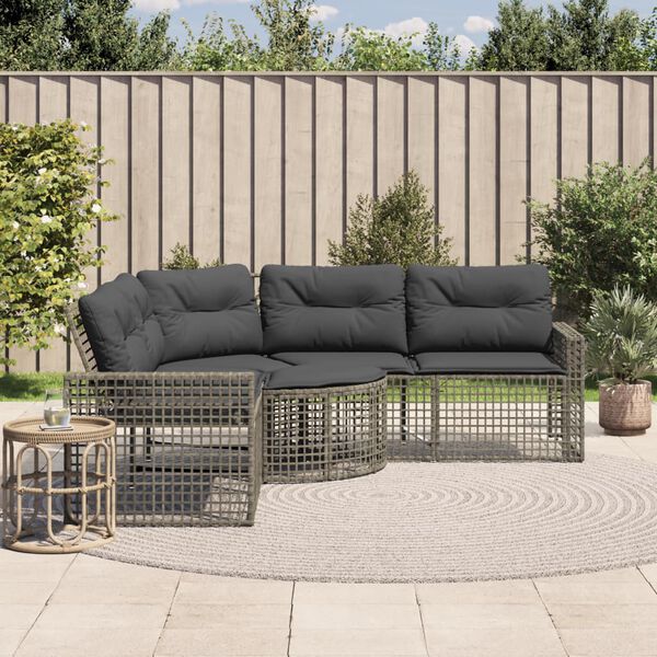 vidaXL Gartensofa in L-Form mit Kissen und Fu&szlig;bank Grau Poly Rattan