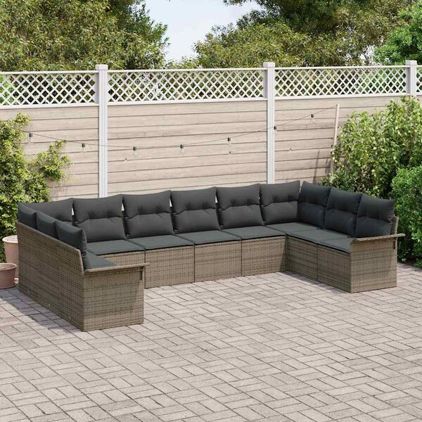 vidaXL Gartensofa-set mit Speicher 10 pcs Grau Poly-Rattan