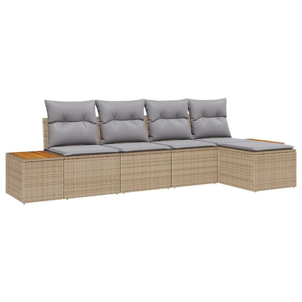 vidaXL Gartensofa-set mit Kissen 5 pcs Beige Poly Rattan