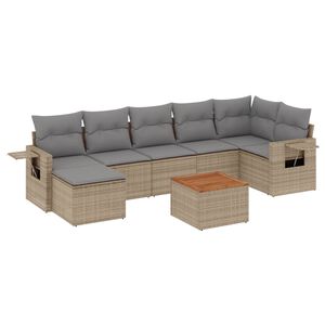 vidaXL 8-tlg. Garten-Sofagarnitur mit Kissen Beige Poly Rattan