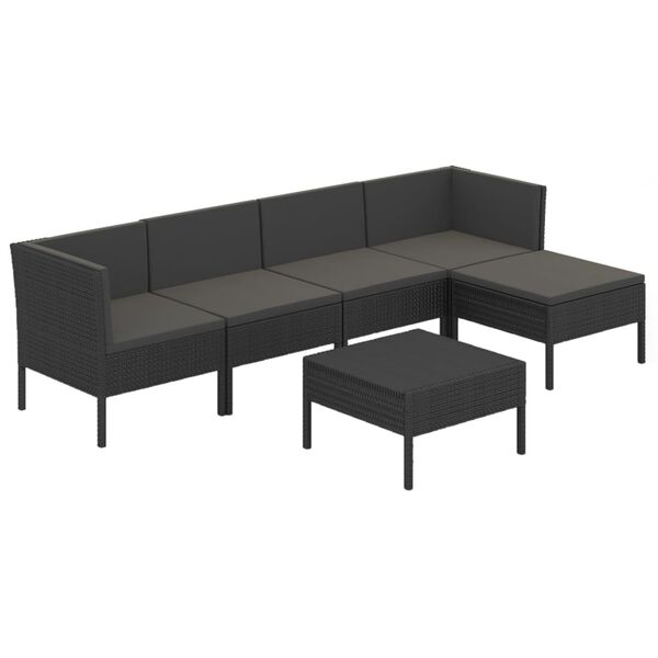 vidaXL 6-tlg. Garten-Lounge-Set mit Auflagen Poly Rattan Schwarz