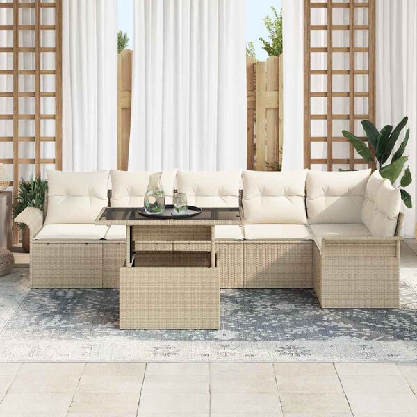 vidaXL Gartensofa-set mit Kissen 7 pcs Beige Poly-Rattan