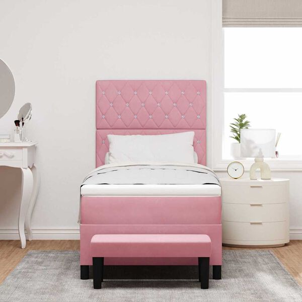 vidaXL Boxspringbett mit Matratze mit Kopfteil Rosa 90 x 190 cm Samt