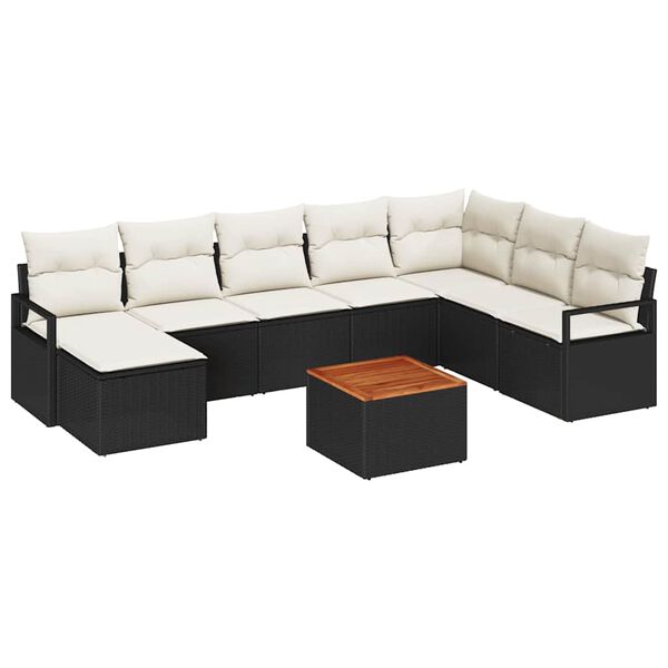 vidaXL Gartensofa-set mit Kissen 9 pcs Schwarz Poly-Rattan