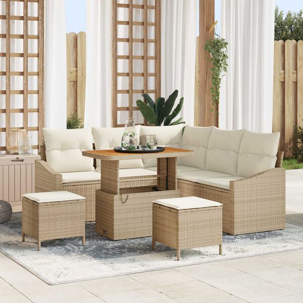 vidaXL Gartensofa-set mit Kissen 8 pcs Beige Poly-Rattan