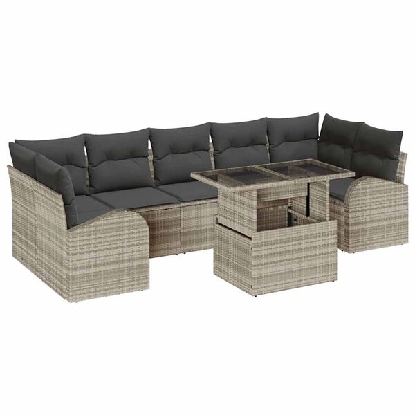 vidaXL Garten-Sofa-Set mit Kissen 8 pcs Hellgrau Poly Rattan