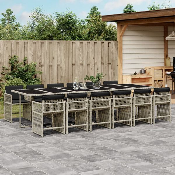 vidaXL 13-tlg. Garten-Essgruppe mit Kissen Hellgrau Poly Rattan