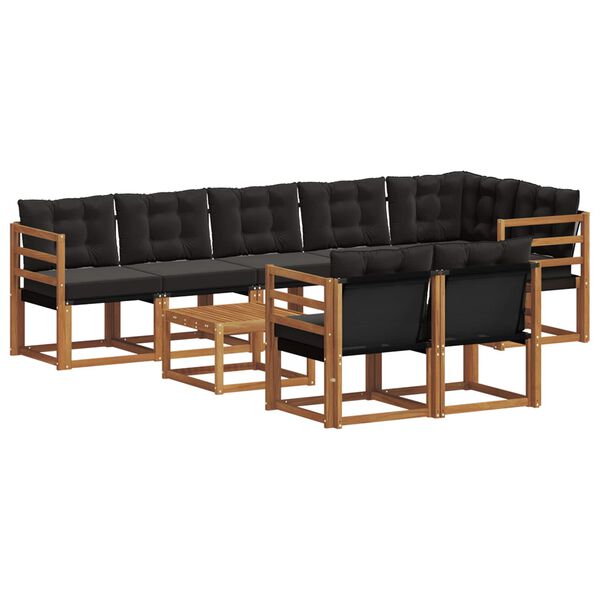 vidaXL Outdoor-Sofagarnitur mit Kissen 9 pcs Nat&uuml;rlich und Schwarz