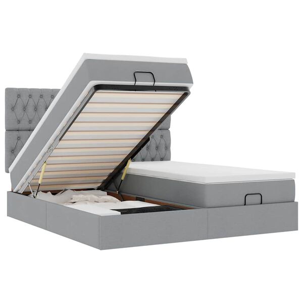 vidaXL Ottoman-Bett mit Matratzen & LEDs Hellgrau 200x200 cm Stoff