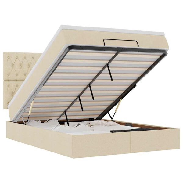 vidaXL Ottoman-Bett mit Matratze Creme 140x200 cm Stoff