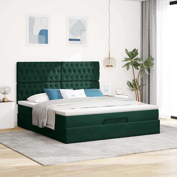 vidaXL Ottoman-Bett mit Matratzen & LEDs Dunkelgr&uuml;n 180x200 cm Samt