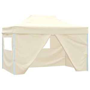 vidaXL Faltzelt Pop-Up mit 4 Seitenteilen 3 x 4,5 m Cremewei&szlig;