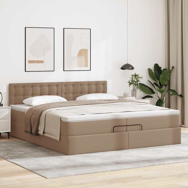 vidaXL Ottoman-Bett mit Matratzen LEDs Cappuccino 200x200cm Kunstleder