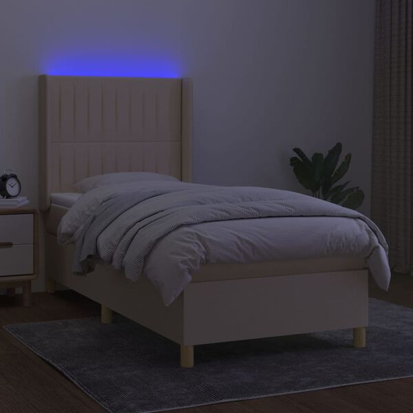 vidaXL Boxspringbett mit Matratze & LED Creme 90x200 cm Stoff