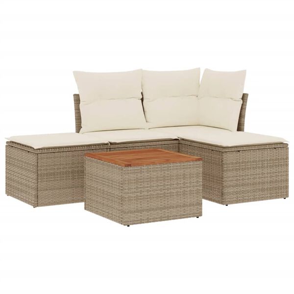 vidaXL 5-tlg. Garten-Sofagarnitur mit Kissen Beige Poly Rattan