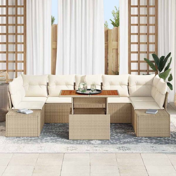 vidaXL Garten-Sofa-Set mit Speicher 8 pcs Beige Poly Rattan