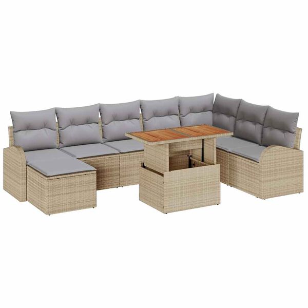 vidaXL Garten-Sofa-Set mit Speicher 9 pcs Beige Poly Rattan