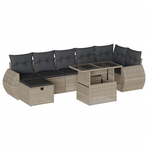 vidaXL 8-tlg. Garten-Sofagarnitur mit Kissen Hellgrau Poly Rattan