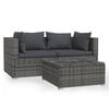 vidaXL 3-tlg. Garten-Lounge-Set mit Kissen Grau Poly Rattan