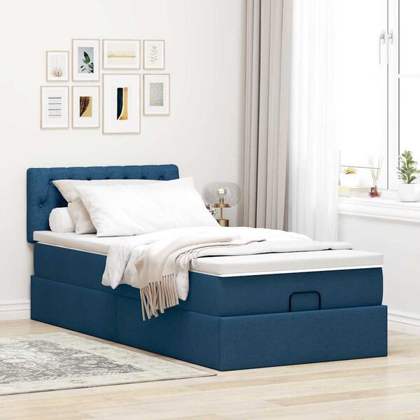 vidaXL Ottoman-Bett mit Matratze Blau 80x200 cm Stoff